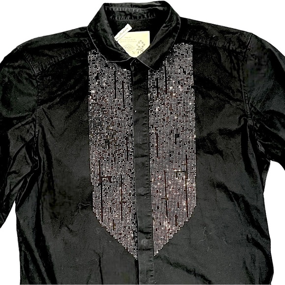 🖤 Diesel Men’s Studded Button-Up Shirt | Black Long Sleeve | Size M - Picture 2 of 7
